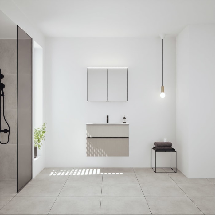 burgbad Fiumo 2.0 Badmöbelset 82 cm mit Waschtisch mit Unterschrank mit Griff G0200 und Spiegelschrank