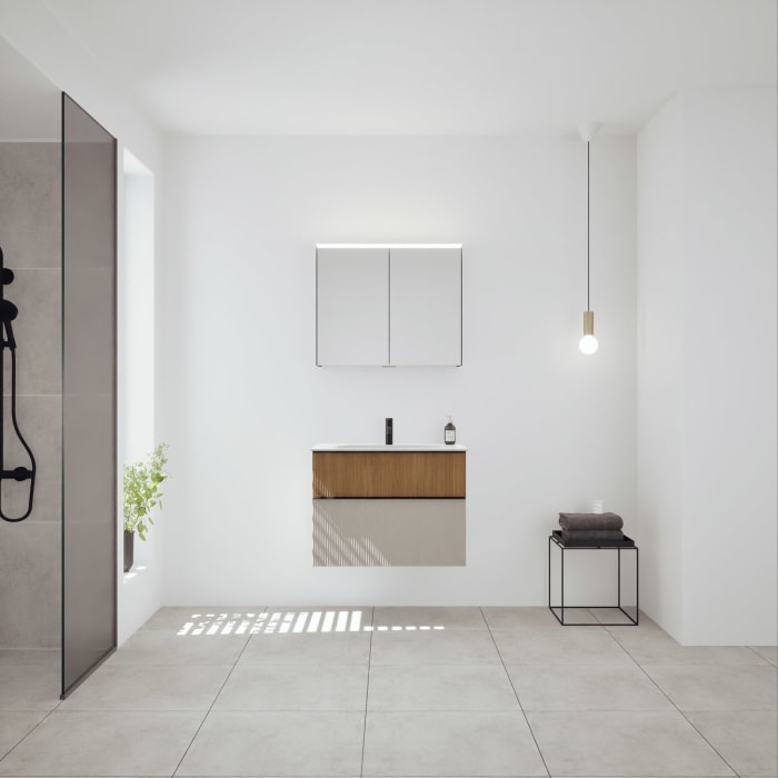 burgbad Fiumo 2.0 Badmöbelset 82 cm mit Waschtisch mit Unterschrank mit Griff G0200 und Spiegelschrank