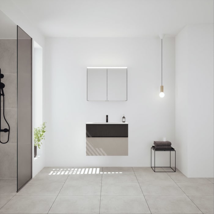 burgbad Fiumo 2.0 Badmöbelset 82 cm mit Waschtisch mit Unterschrank mit Griff G0200 und Spiegelschrank