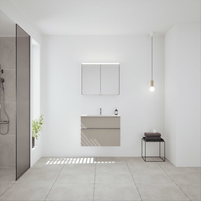 burgbad Fiumo 2.0 Badmöbelset 82 cm mit Waschtisch mit Unterschrank mit Griff G0146 und Spiegelschrank