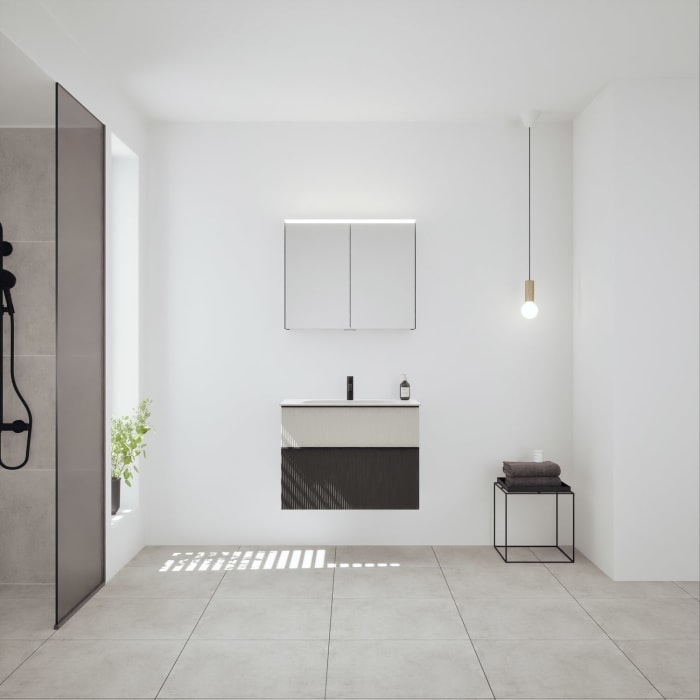 burgbad Fiumo 2.0 Badmöbelset 82 cm mit Waschtisch mit Unterschrank mit Griff G0200 und Spiegelschrank