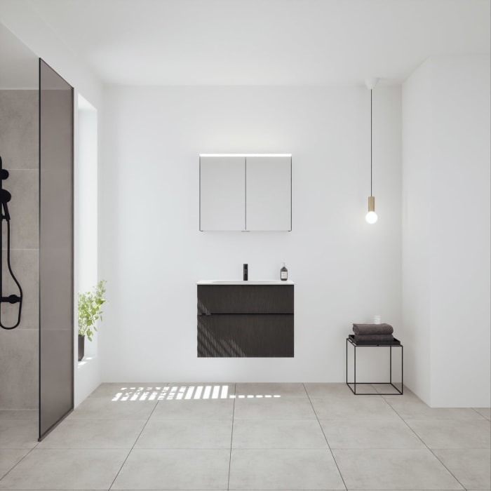 burgbad Fiumo 2.0 Badmöbelset 82 cm mit Waschtisch mit Unterschrank mit Griff G0200 und Spiegelschrank