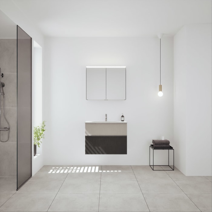 burgbad Fiumo 2.0 Badmöbelset 82 cm mit Waschtisch mit Unterschrank mit Griff G0146 und Spiegelschrank