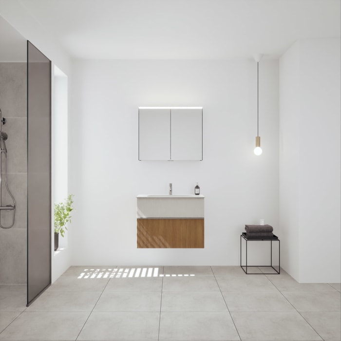 burgbad Fiumo 2.0 Badmöbelset 82 cm mit Waschtisch mit Unterschrank mit Griff G0146 und Spiegelschrank