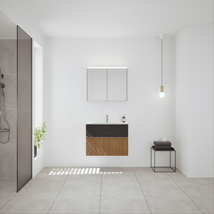 burgbad Fiumo 2.0 Badmöbelset 82 cm mit Waschtisch mit Unterschrank mit Griff G0146 und Spiegelschrank