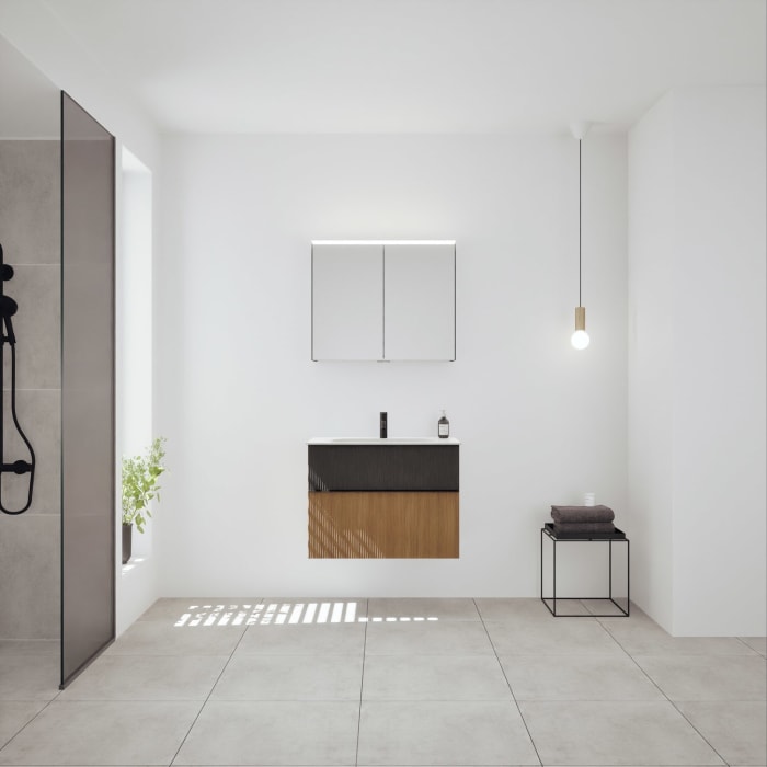 burgbad Fiumo 2.0 Badmöbelset 82 cm mit Waschtisch mit Unterschrank mit Griff G0200 und Spiegelschrank