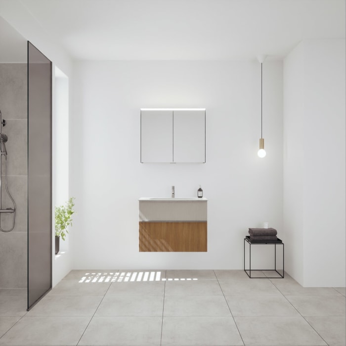 burgbad Fiumo 2.0 Badmöbelset 82 cm mit Waschtisch mit Unterschrank mit Griff G0146 und Spiegelschrank