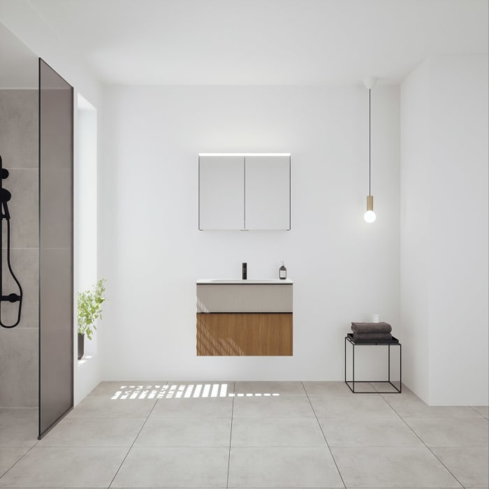 burgbad Fiumo 2.0 Badmöbelset 82 cm mit Waschtisch mit Unterschrank mit Griff G0200 und Spiegelschrank