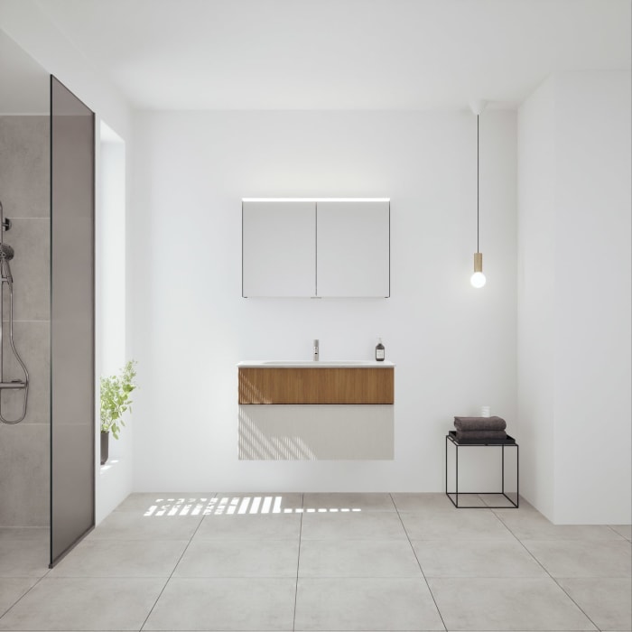 burgbad Fiumo 2.0 Badmöbelset 102 cm mit Waschtisch mit Unterschrank mit Griff G0146 und Spiegelschrank