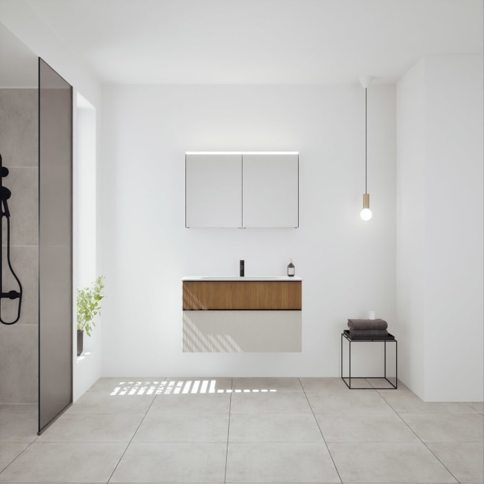 burgbad Fiumo 2.0 Badmöbelset 102 cm mit Waschtisch mit Unterschrank mit Griff G0200 und Spiegelschrank