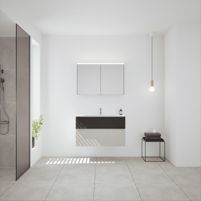 burgbad Fiumo 2.0 Badmöbelset 102 cm mit Waschtisch mit Unterschrank mit Griff G0146 und Spiegelschrank