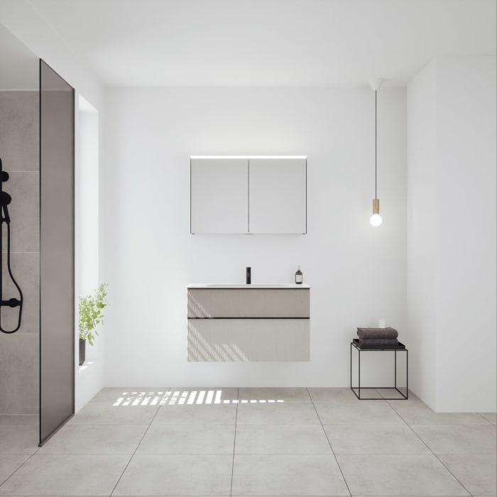 burgbad Fiumo 2.0 Badmöbelset 102 cm mit Waschtisch mit Unterschrank mit Griff G0200 und Spiegelschrank