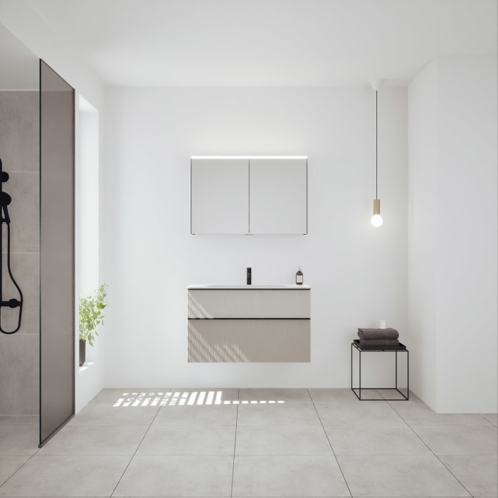 burgbad Fiumo 2.0 Badmöbelset 102 cm mit Waschtisch mit Unterschrank mit Griff G0200 und Spiegelschrank