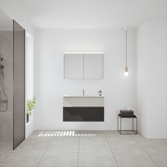 burgbad Fiumo 2.0 Badmöbelset 102 cm mit Waschtisch mit Unterschrank mit Griff G0146 und Spiegelschrank