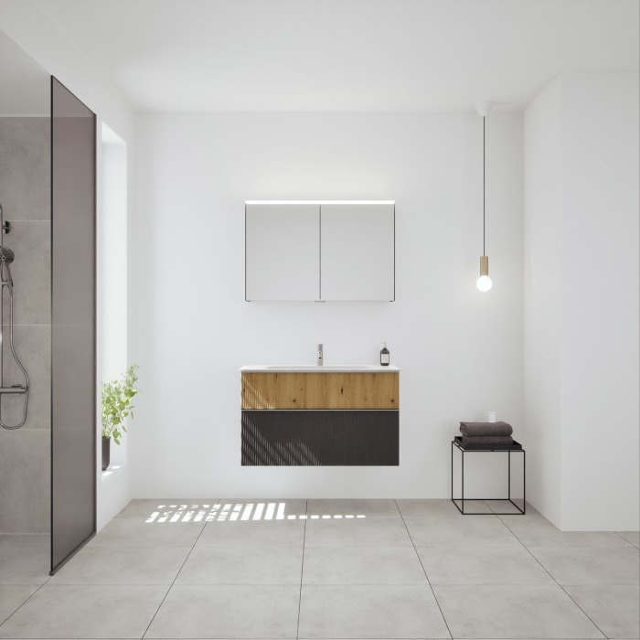 burgbad Fiumo 2.0 Badmöbelset 102 cm mit Waschtisch mit Unterschrank mit Griff G0146 und Spiegelschrank