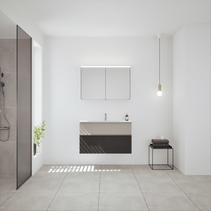 burgbad Fiumo 2.0 Badmöbelset 102 cm mit Waschtisch mit Unterschrank mit Griff G0146 und Spiegelschrank