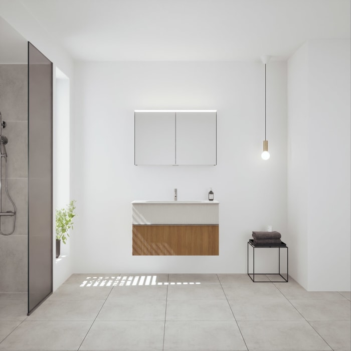 burgbad Fiumo 2.0 Badmöbelset 102 cm mit Waschtisch mit Unterschrank mit Griff G0146 und Spiegelschrank