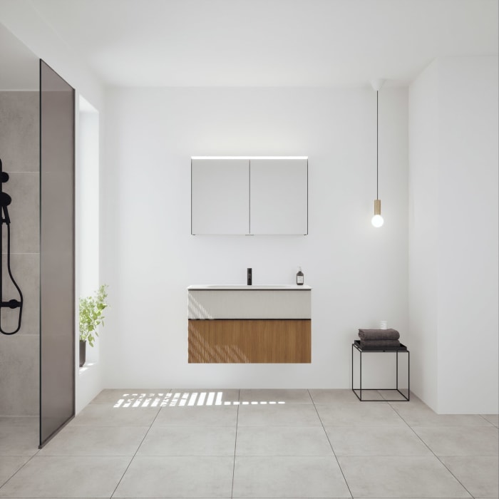 burgbad Fiumo 2.0 Badmöbelset 102 cm mit Waschtisch mit Unterschrank mit Griff G0200 und Spiegelschrank