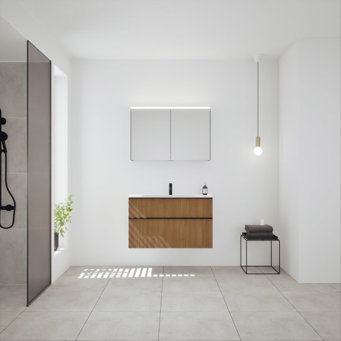 burgbad Fiumo 2.0 Badmöbelset 102 cm mit Waschtisch mit Unterschrank mit Griff G0200 und Spiegelschrank