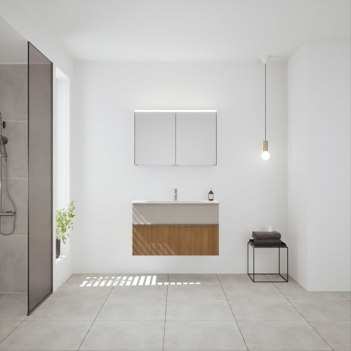 burgbad Fiumo 2.0 Badmöbelset 102 cm mit Waschtisch mit Unterschrank mit Griff G0146 und Spiegelschrank