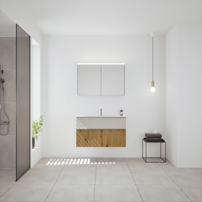 burgbad Fiumo 2.0 Badmöbelset 102 cm mit Waschtisch mit Unterschrank mit Griff G0146 und Spiegelschrank