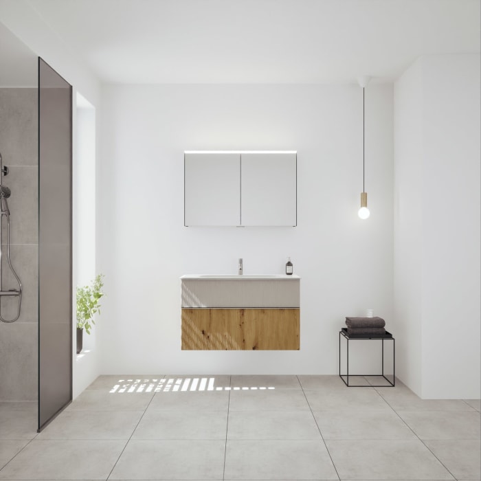 burgbad Fiumo 2.0 Badmöbelset 102 cm mit Waschtisch mit Unterschrank mit Griff G0146 und Spiegelschrank