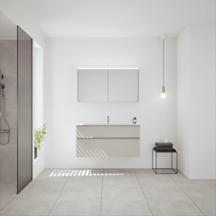 burgbad Fiumo 2.0 Badmöbelset 122 cm mit Waschtisch mit Unterschrank mit Griff G0146 und Spiegelschrank