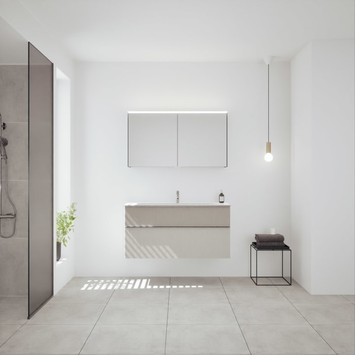 burgbad Fiumo 2.0 Badmöbelset 122 cm mit Waschtisch mit Unterschrank mit Griff G0146 und Spiegelschrank