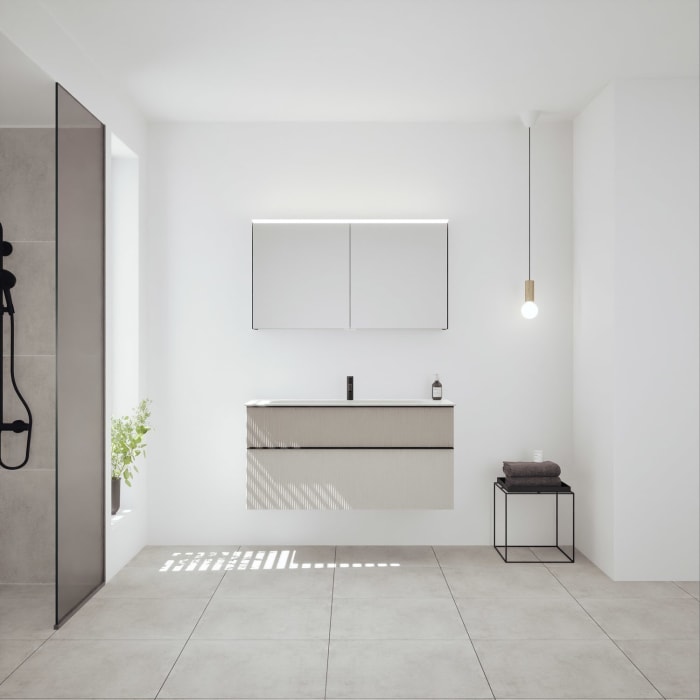 burgbad Fiumo 2.0 Badmöbelset 122 cm mit Waschtisch mit Unterschrank mit Griff G0200 und Spiegelschrank