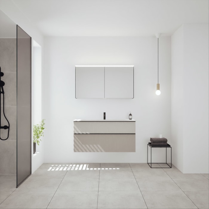 burgbad Fiumo 2.0 Badmöbelset 122 cm mit Waschtisch mit Unterschrank mit Griff G0200 und Spiegelschrank