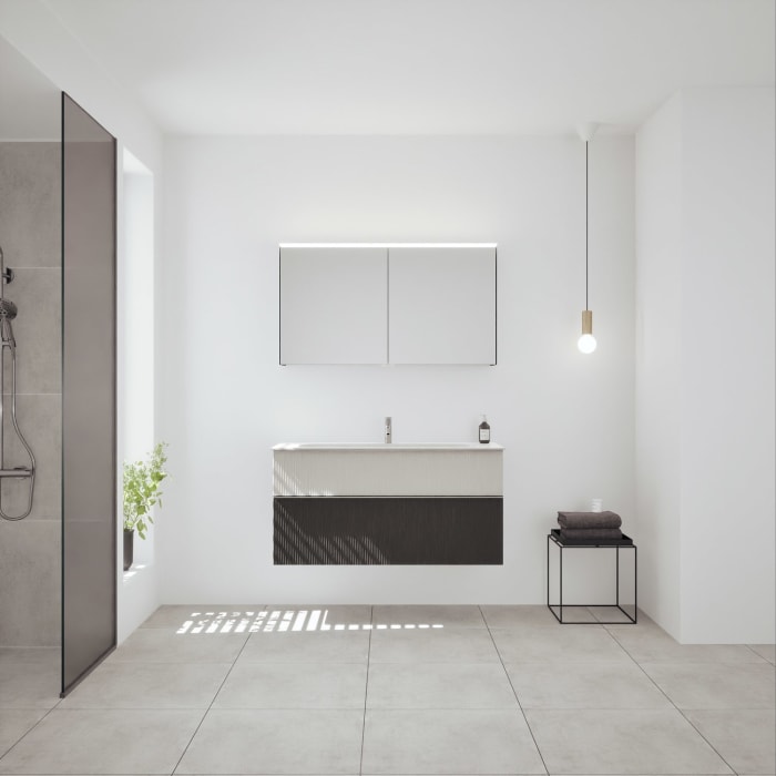 burgbad Fiumo 2.0 Badmöbelset 122 cm mit Waschtisch mit Unterschrank mit Griff G0146 und Spiegelschrank