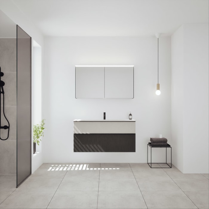 burgbad Fiumo 2.0 Badmöbelset 122 cm mit Waschtisch mit Unterschrank mit Griff G0200 und Spiegelschrank