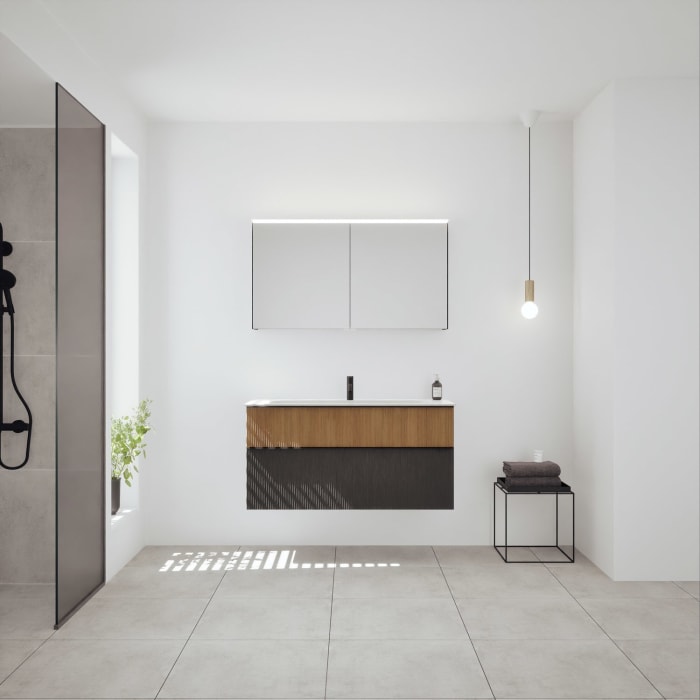 burgbad Fiumo 2.0 Badmöbelset 122 cm mit Waschtisch mit Unterschrank mit Griff G0200 und Spiegelschrank