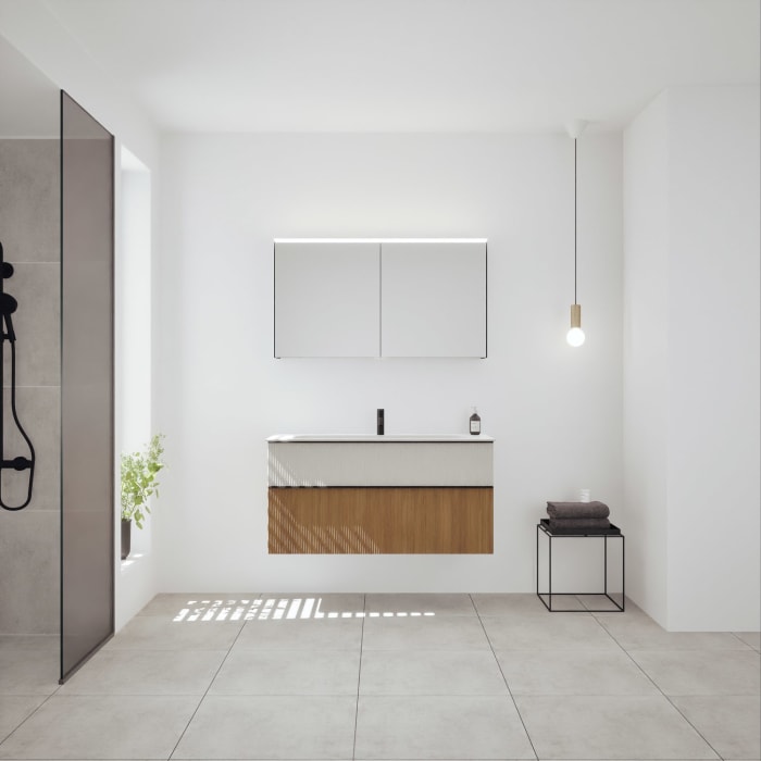 burgbad Fiumo 2.0 Badmöbelset 122 cm mit Waschtisch mit Unterschrank mit Griff G0200 und Spiegelschrank