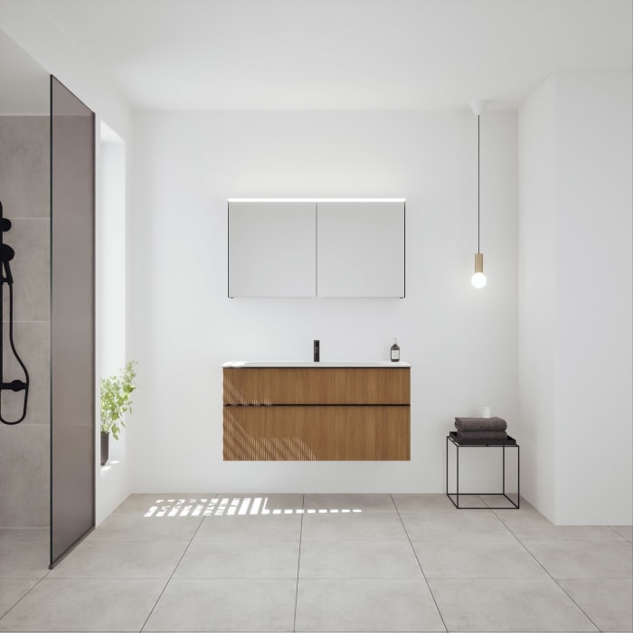 burgbad Fiumo 2.0 Badmöbelset 122 cm mit Waschtisch mit Unterschrank mit Griff G0200 und Spiegelschrank