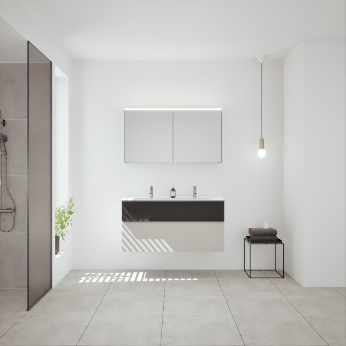 burgbad Fiumo 2.0 Badmöbelset 122 cm mit Waschtisch mit Unterschrank mit Griff G0146 und Spiegelschrank