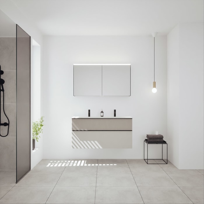 burgbad Fiumo 2.0 Badmöbelset 122 cm mit Waschtisch mit Unterschrank mit Griff G0200 und Spiegelschrank