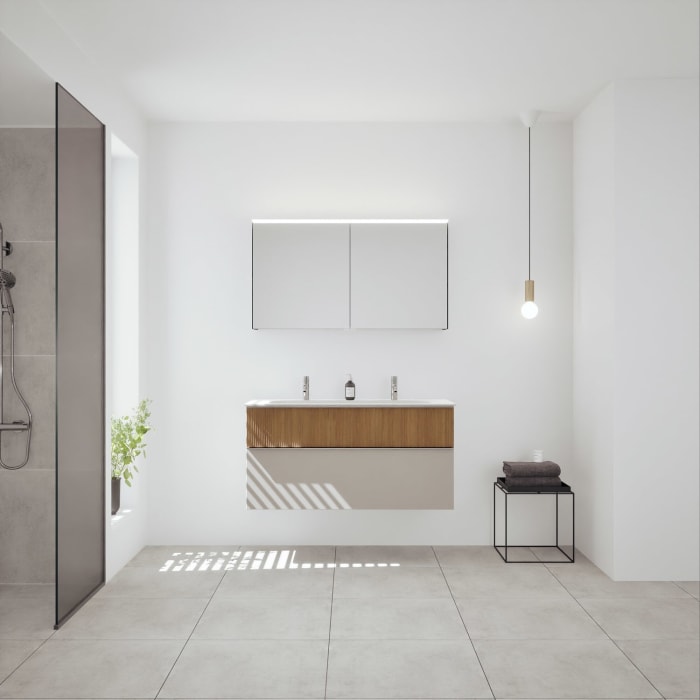 burgbad Fiumo 2.0 Badmöbelset 122 cm mit Waschtisch mit Unterschrank mit Griff G0146 und Spiegelschrank