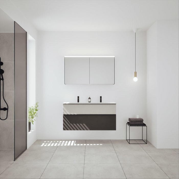 burgbad Fiumo 2.0 Badmöbelset 122 cm mit Waschtisch mit Unterschrank mit Griff G0200 und Spiegelschrank