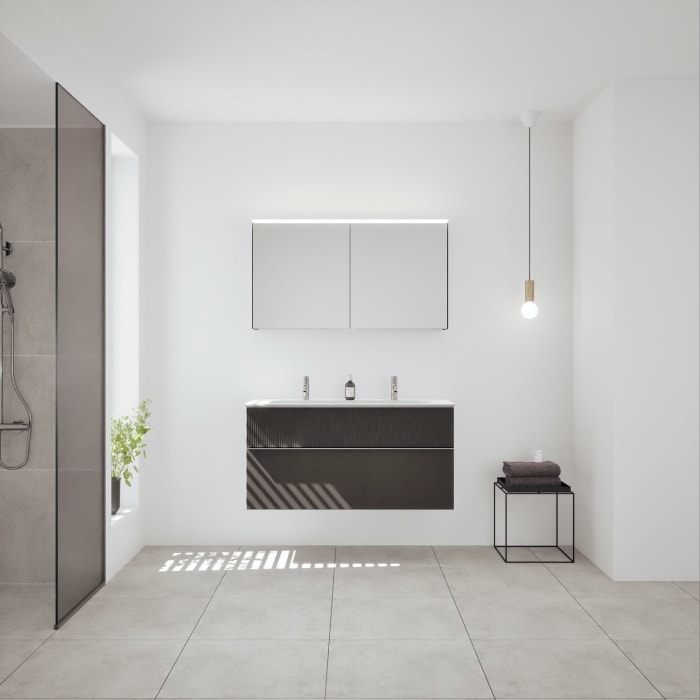 burgbad Fiumo 2.0 Badmöbelset 122 cm mit Waschtisch mit Unterschrank mit Griff G0146 und Spiegelschrank