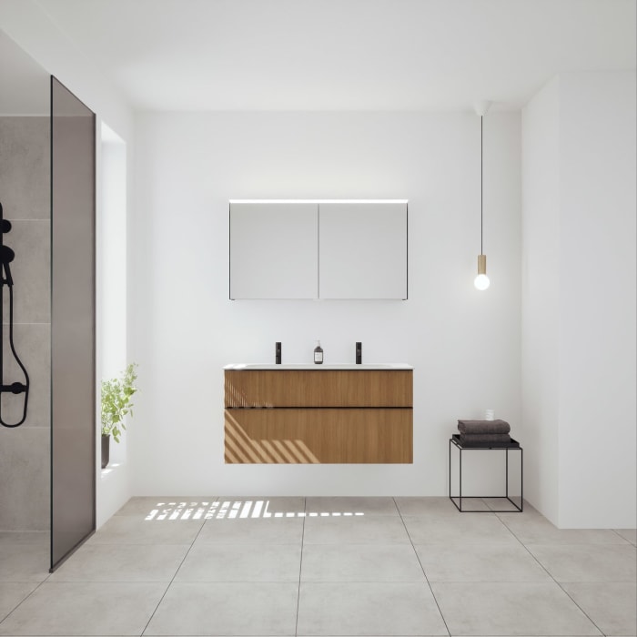 burgbad Fiumo 2.0 Badmöbelset 122 cm mit Waschtisch mit Unterschrank mit Griff G0200 und Spiegelschrank