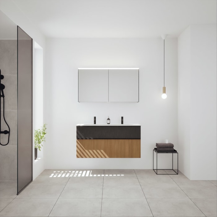 burgbad Fiumo 2.0 Badmöbelset 122 cm mit Waschtisch mit Unterschrank mit Griff G0200 und Spiegelschrank