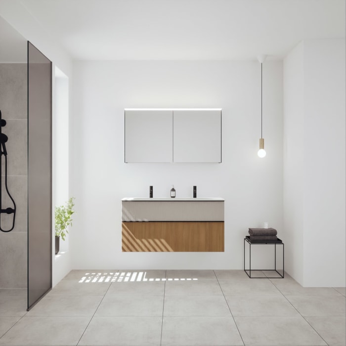 burgbad Fiumo 2.0 Badmöbelset 122 cm mit Waschtisch mit Unterschrank mit Griff G0200 und Spiegelschrank