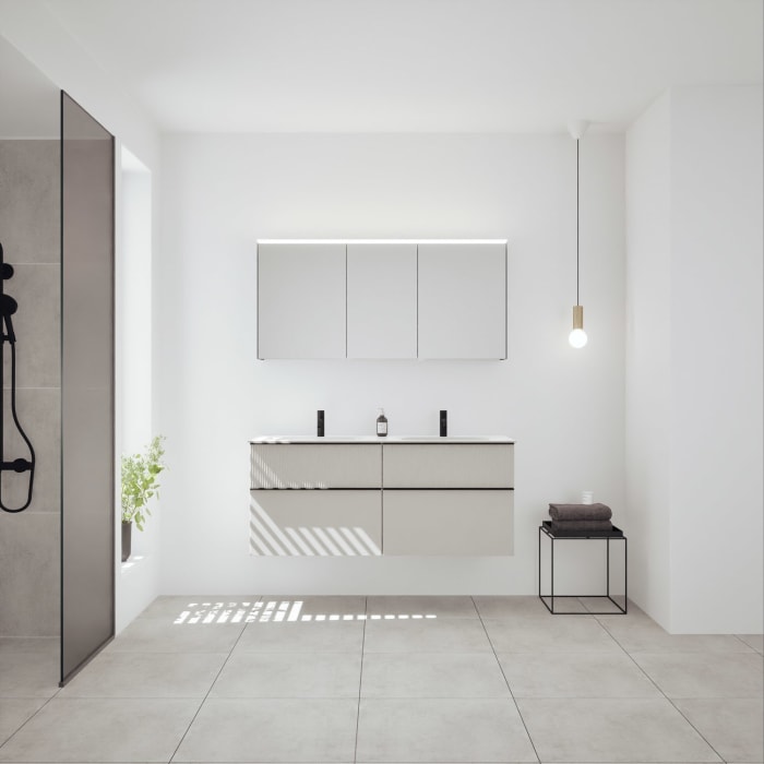 burgbad Fiumo 2.0 Badmöbelset 142 cm mit Waschtisch mit Unterschrank mit Griff G0200 und Spiegelschrank