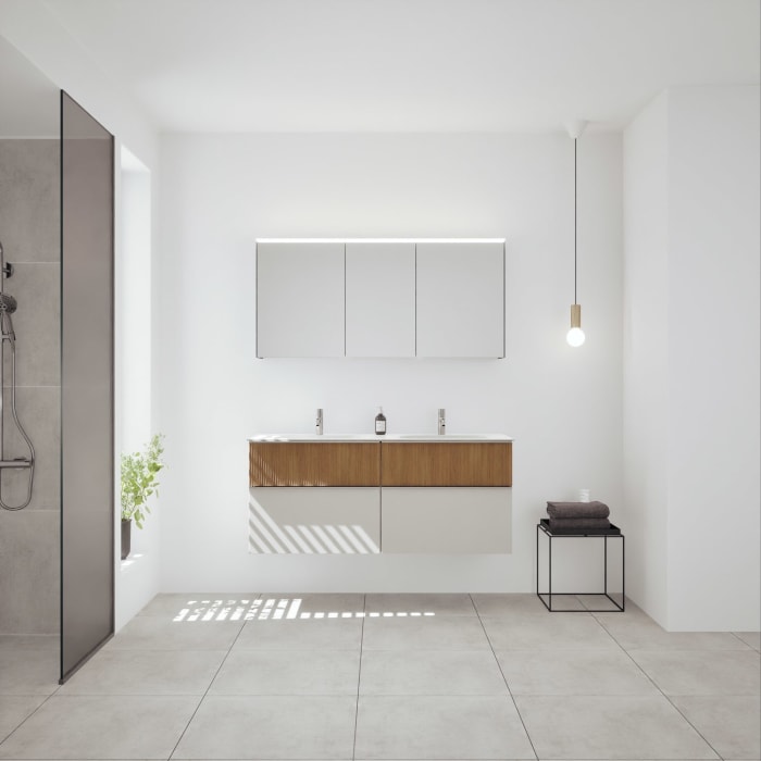 burgbad Fiumo 2.0 Badmöbelset 142 cm mit Waschtisch mit Unterschrank mit Griff G0146 und Spiegelschrank