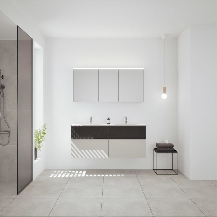 burgbad Fiumo 2.0 Badmöbelset 142 cm mit Waschtisch mit Unterschrank mit Griff G0146 und Spiegelschrank