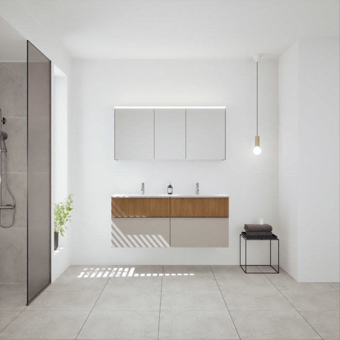 burgbad Fiumo 2.0 Badmöbelset 142 cm mit Waschtisch mit Unterschrank mit Griff G0146 und Spiegelschrank