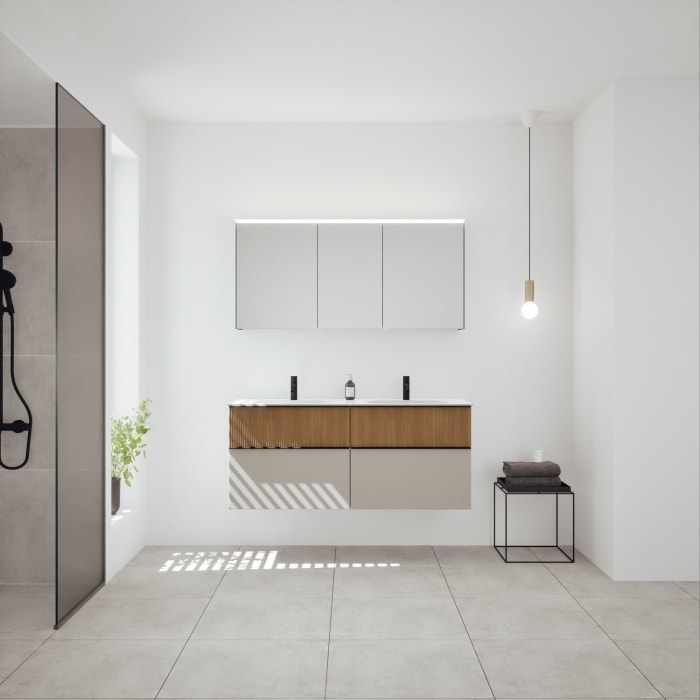 burgbad Fiumo 2.0 Badmöbelset 142 cm mit Waschtisch mit Unterschrank mit Griff G0200 und Spiegelschrank