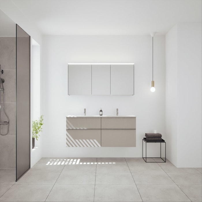 burgbad Fiumo 2.0 Badmöbelset 142 cm mit Waschtisch mit Unterschrank mit Griff G0146 und Spiegelschrank