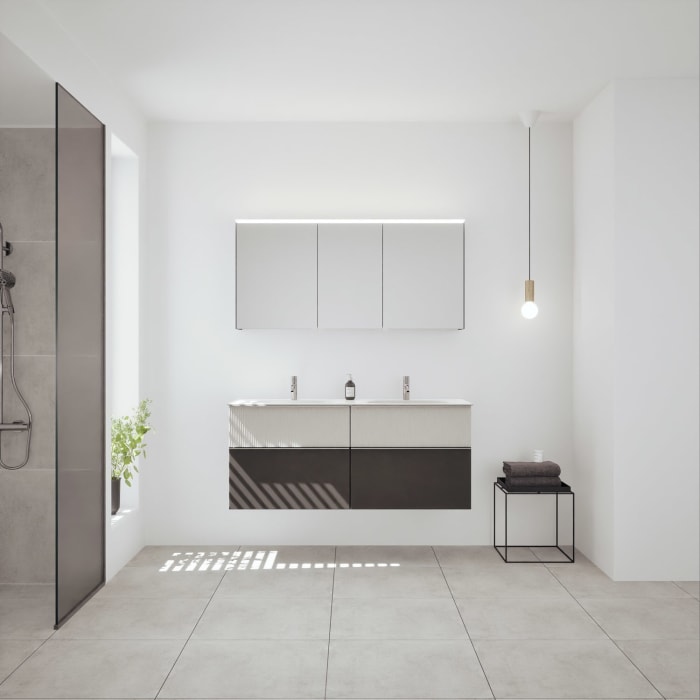 burgbad Fiumo 2.0 Badmöbelset 142 cm mit Waschtisch mit Unterschrank mit Griff G0146 und Spiegelschrank